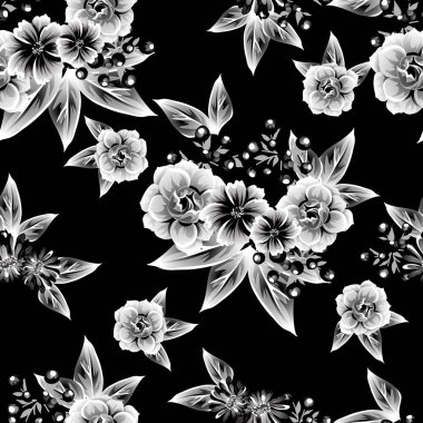 Sorunsuz vintage tarzı çiçek deseni. Kontur çiçek öğeleri