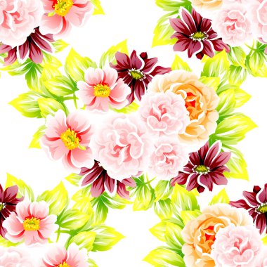 Sorunsuz vintage tarzı çiçek deseni. Renkli çiçek öğeleri