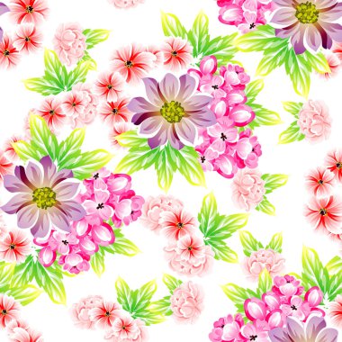 Sorunsuz vintage tarzı çiçek deseni. Renkli çiçek öğeleri