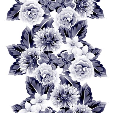 Sorunsuz vintage tarzı çiçek deseni. Kontur çiçek öğeleri