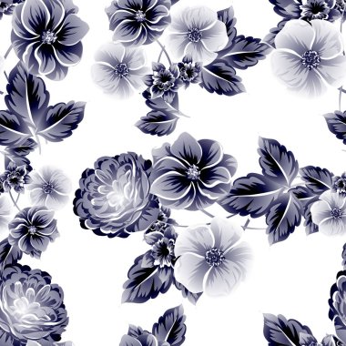 Sorunsuz vintage tarzı çiçek deseni. Kontur çiçek öğeleri