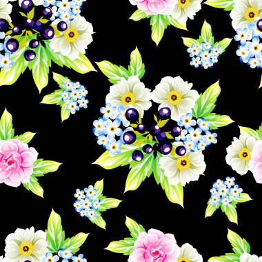 Sorunsuz vintage tarzı çiçek deseni. Renkli çiçek öğeleri