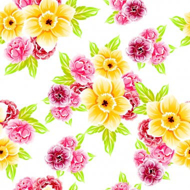 Sorunsuz vintage tarzı çiçek deseni. Renkli çiçek öğeleri