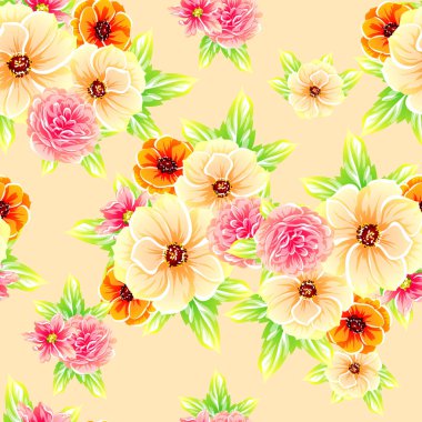 Sorunsuz vintage tarzı çiçek deseni. Renkli çiçek öğeleri