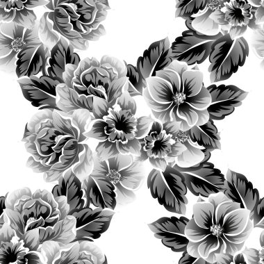Sorunsuz vintage tarzı çiçek deseni. Kontur çiçek öğeleri