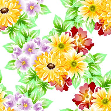 Sorunsuz vintage tarzı çiçek deseni. Renkli çiçek öğeleri