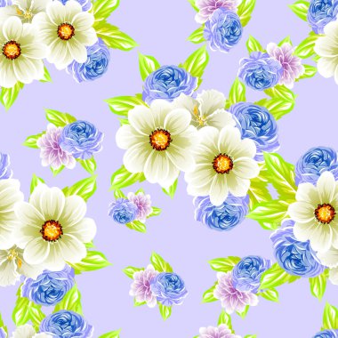 Sorunsuz vintage tarzı çiçek deseni. Renkli çiçek öğeleri