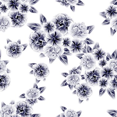 Sorunsuz vintage tarzı çiçek deseni. Kontur çiçek öğeleri