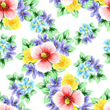 Sorunsuz vintage tarzı çiçek deseni. Renkli çiçek öğeleri