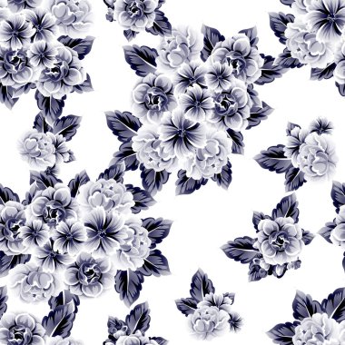 Sorunsuz vintage tarzı çiçek deseni. Kontur çiçek öğeleri