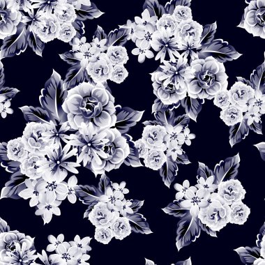 Sorunsuz vintage tarzı çiçek deseni. Kontur çiçek öğeleri