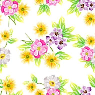 Sorunsuz vintage tarzı çiçek deseni. Renkli çiçek öğeleri