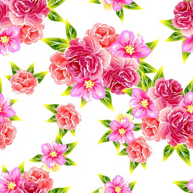 Sorunsuz vintage tarzı çiçek deseni. Renkli çiçek öğeleri