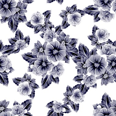 Sorunsuz vintage tarzı çiçek deseni. Kontur çiçek öğeleri