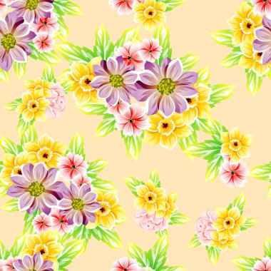 Sorunsuz vintage tarzı çiçek deseni. Renkli çiçek öğeleri