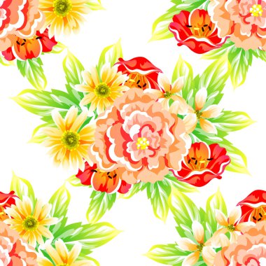 Sorunsuz vintage tarzı çiçek deseni. Renkli çiçek öğeleri