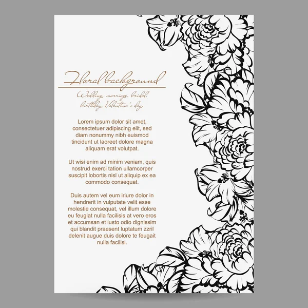 Tarjeta Boda Flores Ornamentadas Estilo Vintage Elementos Florales Contorno — Vector de stock