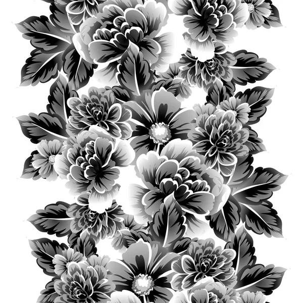 Naadloze Vintage Stijl Bloemenpatroon Floral Elementen Contour — Stockvector
