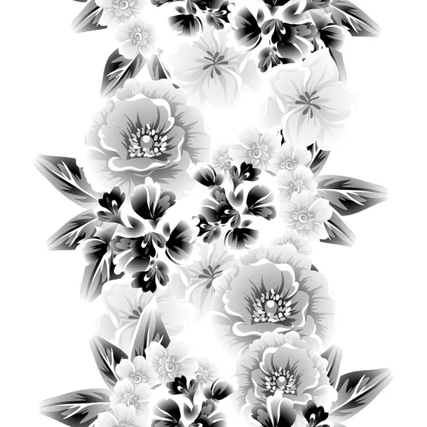 Patrón Flores Estilo Vintage Sin Costuras Elementos Florales Contorno — Vector de stock