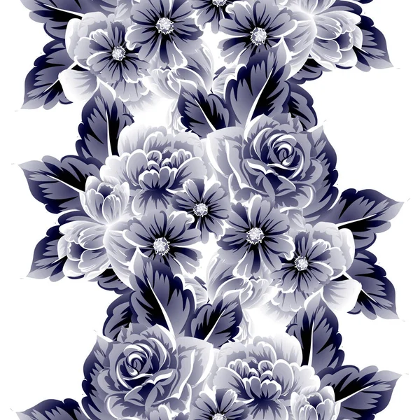 Naadloze Vintage Stijl Bloemenpatroon Floral Elementen Contour — Stockvector