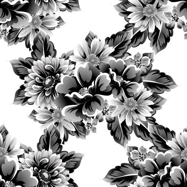 Naadloze Vintage Stijl Bloemenpatroon Floral Elementen Contour — Stockvector