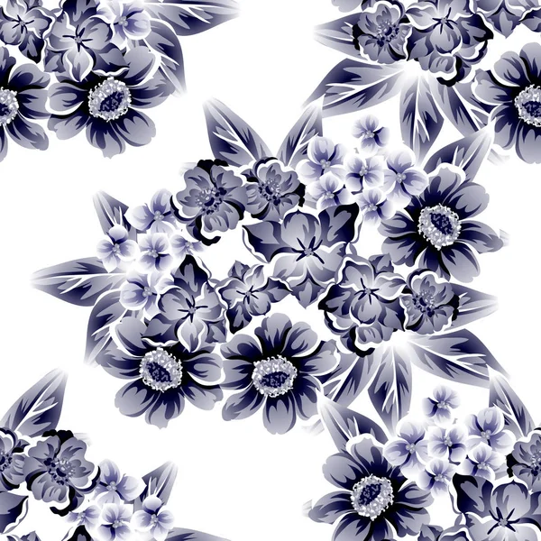 Patrón Flores Estilo Vintage Sin Costuras Elementos Florales Contorno — Vector de stock