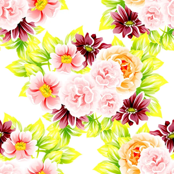 Patrón Flores Estilo Vintage Sin Costuras Elementos Florales Color — Vector de stock