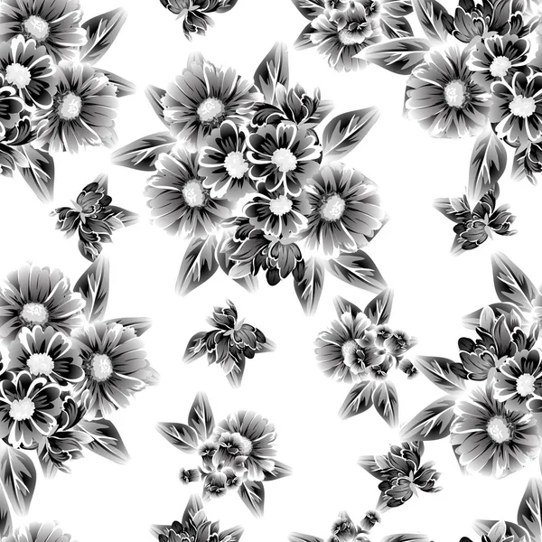 Naadloze Vintage Stijl Bloemenpatroon Floral Elementen Contour — Stockvector