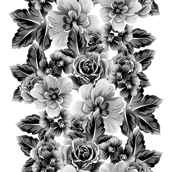 Seamless Vintage Style Flower Pattern Floral Elements Contour — Stock Vector