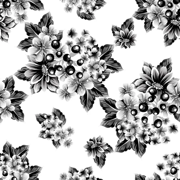 Naadloze Vintage Stijl Bloemenpatroon Floral Elementen Contour — Stockvector