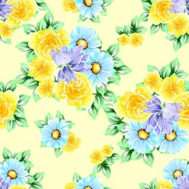 Sorunsuz vintage tarzı çiçek deseni. Renkli çiçek öğeleri