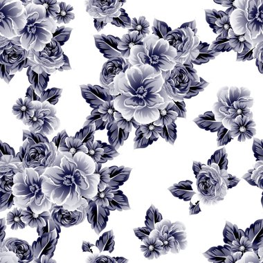 Sorunsuz vintage tarzı çiçek deseni. Kontur çiçek öğeleri
