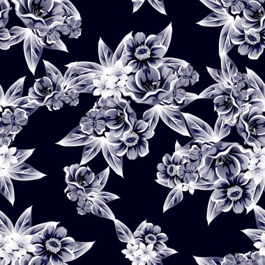 Sorunsuz vintage tarzı çiçek deseni. Kontur çiçek öğeleri