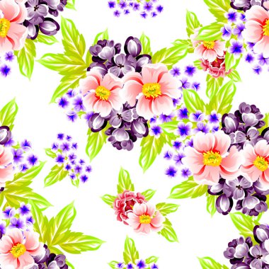 Sorunsuz vintage tarzı çiçek deseni. Renkli çiçek öğeleri