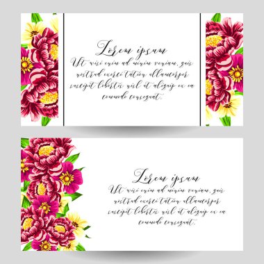 Klasik çiçek düğün kartları seti. Çiçek renginde elementler