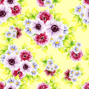 Sorunsuz vintage tarzı çiçek deseni. Renkli çiçek öğeleri