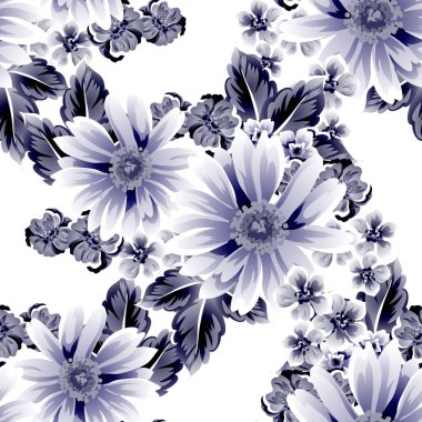 Sorunsuz vintage tarzı çiçek deseni. Kontur çiçek öğeleri