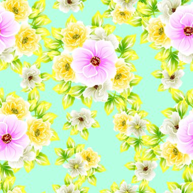 Sorunsuz vintage tarzı çiçek deseni. Renkli çiçek öğeleri