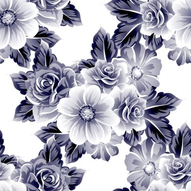 Sorunsuz vintage tarzı çiçek deseni. Kontur çiçek öğeleri
