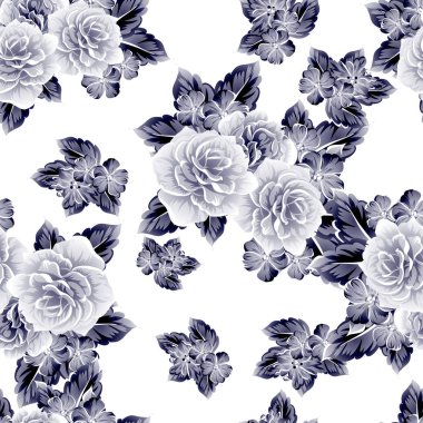 Sorunsuz vintage tarzı çiçek deseni. Kontur çiçek öğeleri