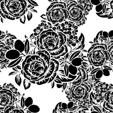 Sorunsuz vintage tarzı çiçek deseni. Kontur çiçek öğeleri