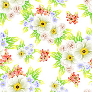 Sorunsuz vintage tarzı çiçek deseni. Renkli çiçek öğeleri