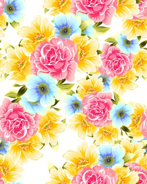 Sorunsuz vintage tarzı çiçek deseni. Renkli çiçek öğeleri