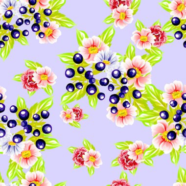 Sorunsuz vintage tarzı çiçek deseni. Renkli çiçek öğeleri