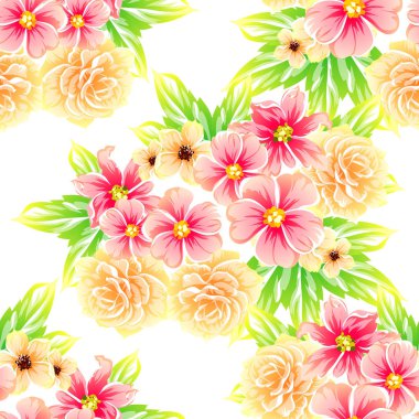 Sorunsuz vintage tarzı çiçek deseni. Renkli çiçek öğeleri