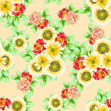 Sorunsuz vintage tarzı çiçek deseni. Renkli çiçek öğeleri