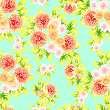 Sorunsuz vintage tarzı çiçek deseni. Renkli çiçek öğeleri