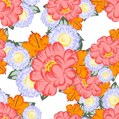 Sorunsuz vintage tarzı çiçek deseni. Renkli çiçek öğeleri