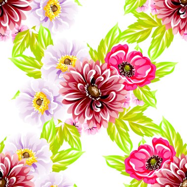 Sorunsuz vintage tarzı çiçek deseni. Renkli çiçek öğeleri