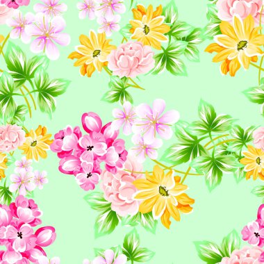 Sorunsuz vintage tarzı çiçek deseni. Renkli çiçek öğeleri